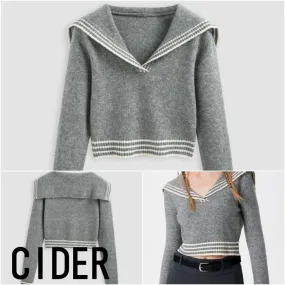 Cider  |Casual Style V-Neck Long Sleeves Plain Cropped Tops